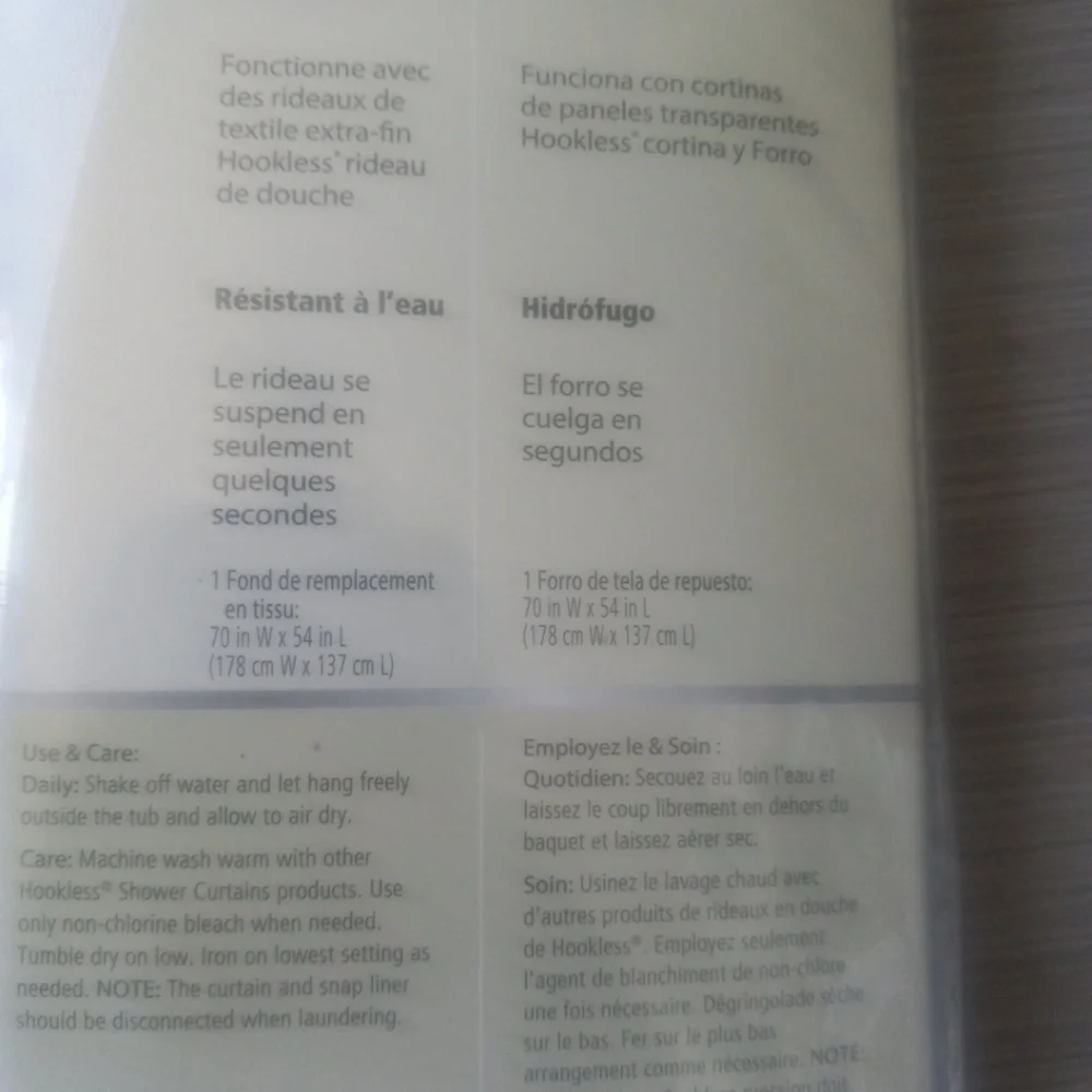 Hookless White Replacement Fabric Liner For Shower Curtain Snap On fits 70” X 54